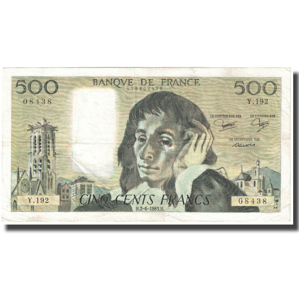 France, 500 Francs, Pascal, 1983, 1983-06-02, EF(40-45), Fayette:71.29, KM:156e