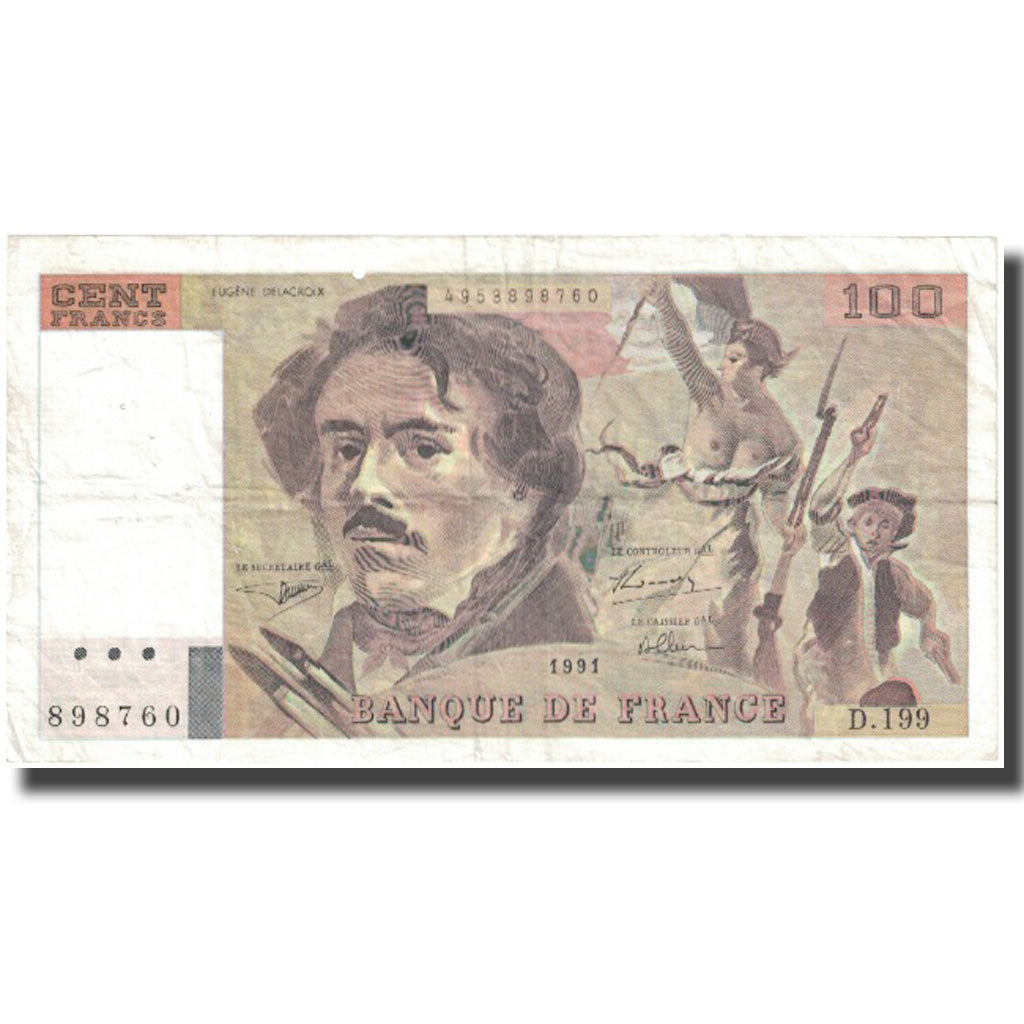 France, 100 Francs, Delacroix, Undated (1991), VF(30-35), Fayette:69bis.4a
