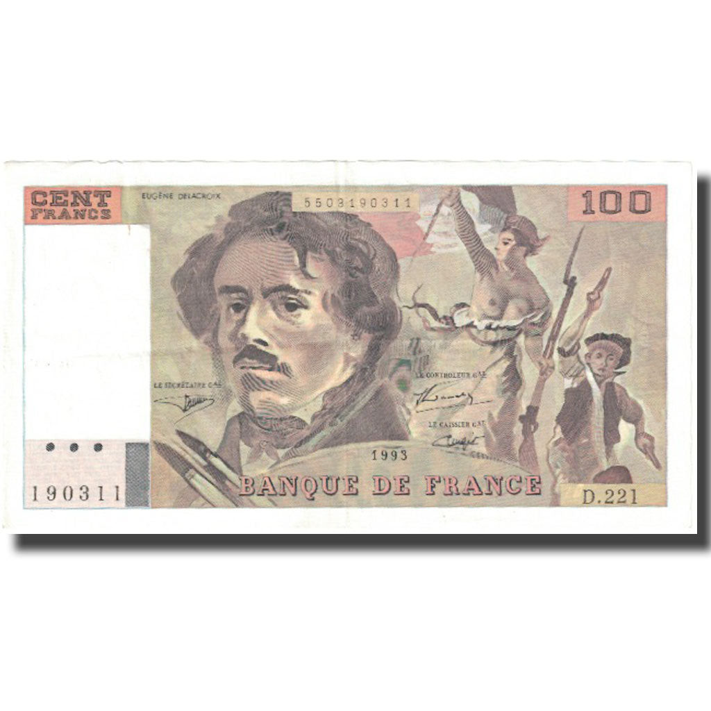 Francja, 100 Francs, Delacroix, 1993, EF(40-45), Fayette:69bis.7, KM:154g