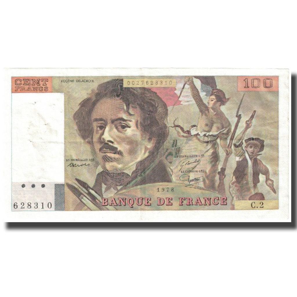 France, 100 Francs, Delacroix, 1978, UNC(63), Fayette:68.2, KM:154a
