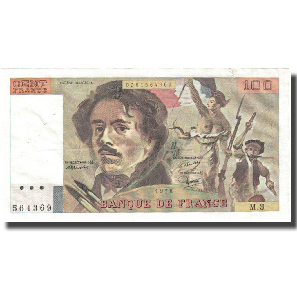 France, 100 Francs, Delacroix, 1978, UNC(63), Fayette:68.3, KM:154a