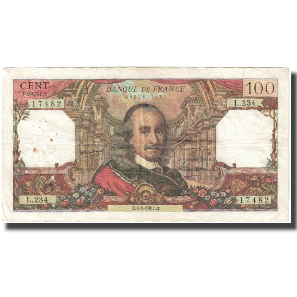 Francia, 100 Francs, Corneille, 1967, 1967-04-06, MB, Fayette:65.17, KM:149b