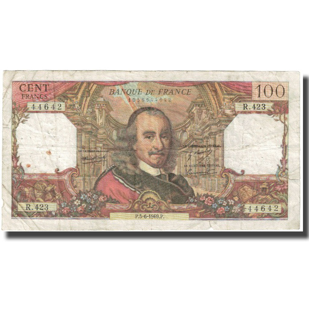France, 100 Francs, Corneille, 1969, 1969-06-05, VF(20-25), Fayette:65.27