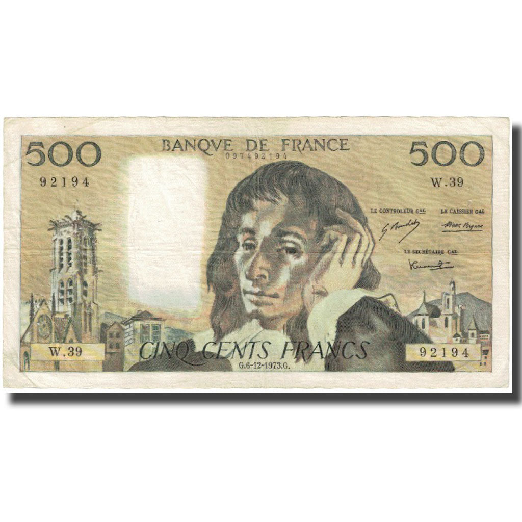 Frankrijk, 500 Francs, Pascal, 1973, 1973-12-06, B+, Fayette:71.10, KM:156b