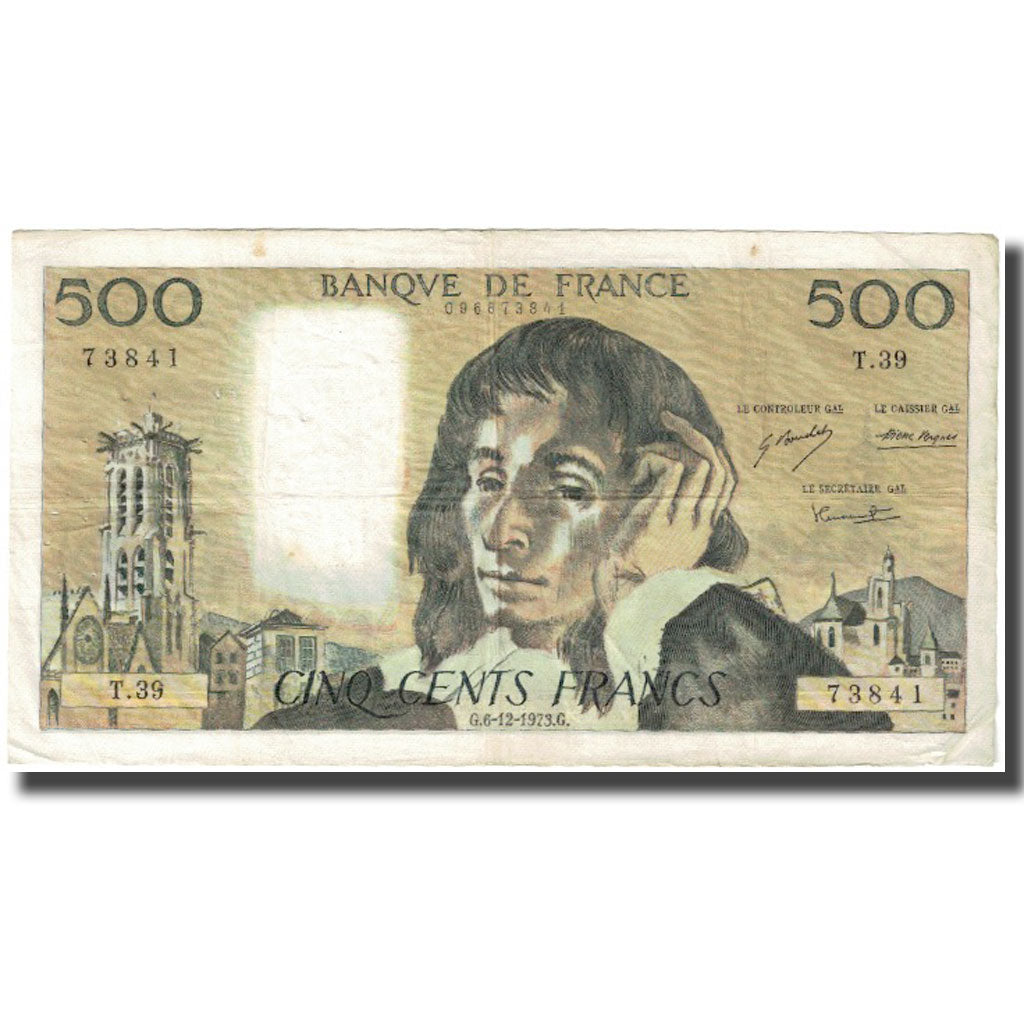 France, 500 Francs, Pascal, 1973, 1973-12-06, B+, Fayette:71.10, KM:156b