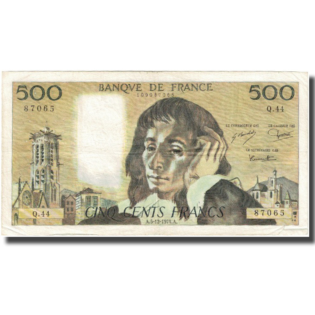 Francia, 500 Francs, Pascal, 1974, 1974-12-05, B+, Fayette:71.12, KM:156c