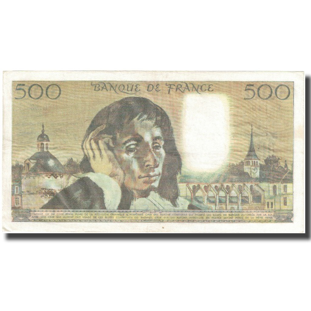France, 500 Francs, Pascal, 1975, 1975-11-06, VF(30-35), Fayette:71.13, KM:156c