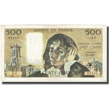 França, 500 Francs, Pascal, 1969, 1969-01-02, VF(20-25), Fayette:71.3, KM:156a