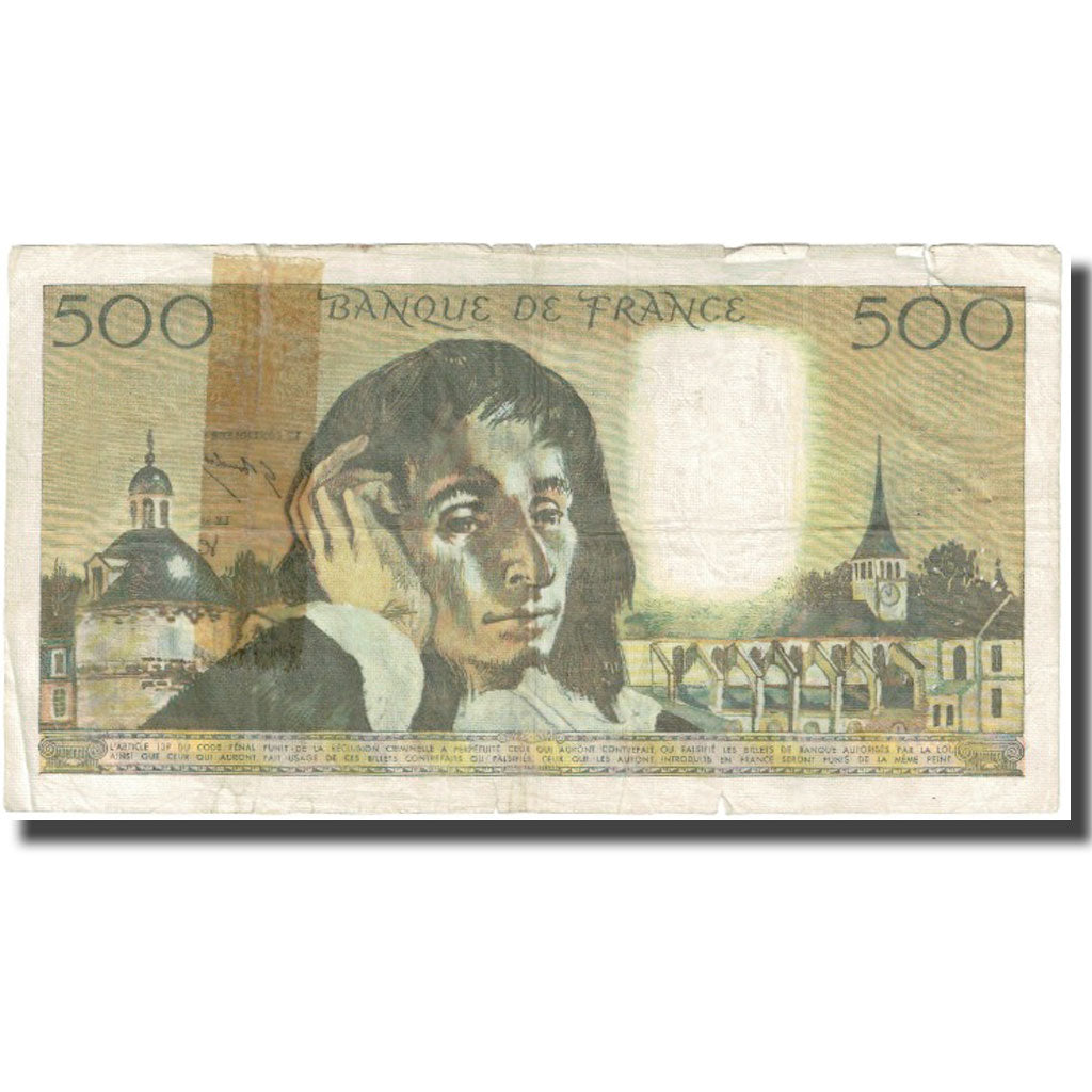 France, 500 Francs, Pascal, 1969, 1969-01-02, VG(8-10), Fayette:71.3, KM:156a