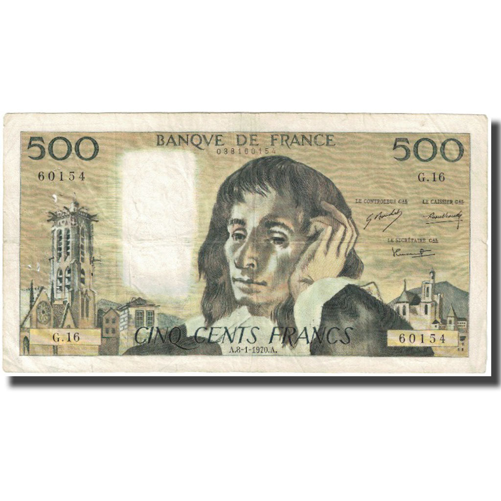 France, 500 Francs, Pascal, 1970, 1970-01-08, F(12-15), Fayette:71.5, KM:156a