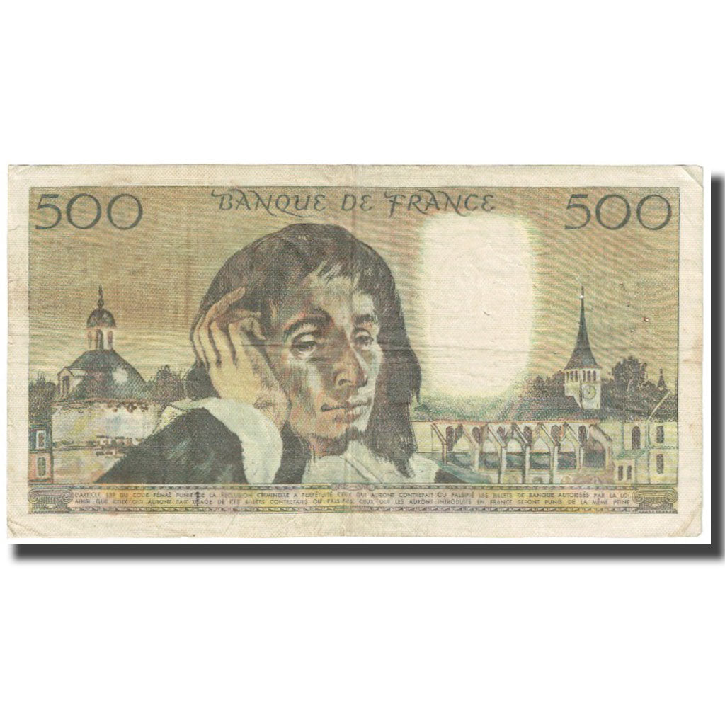 France, 500 Francs, Pascal, 1971, 1971-08-05, VF(20-25), Fayette:71.6, KM:156b
