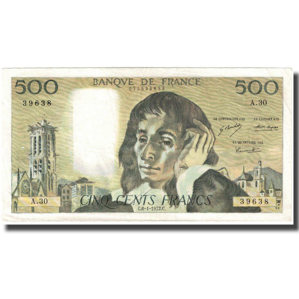 França, 500 Francs, Pascal, 1972, 1972-01-06, VF(20-25), Fayette:71.8, KM:156b