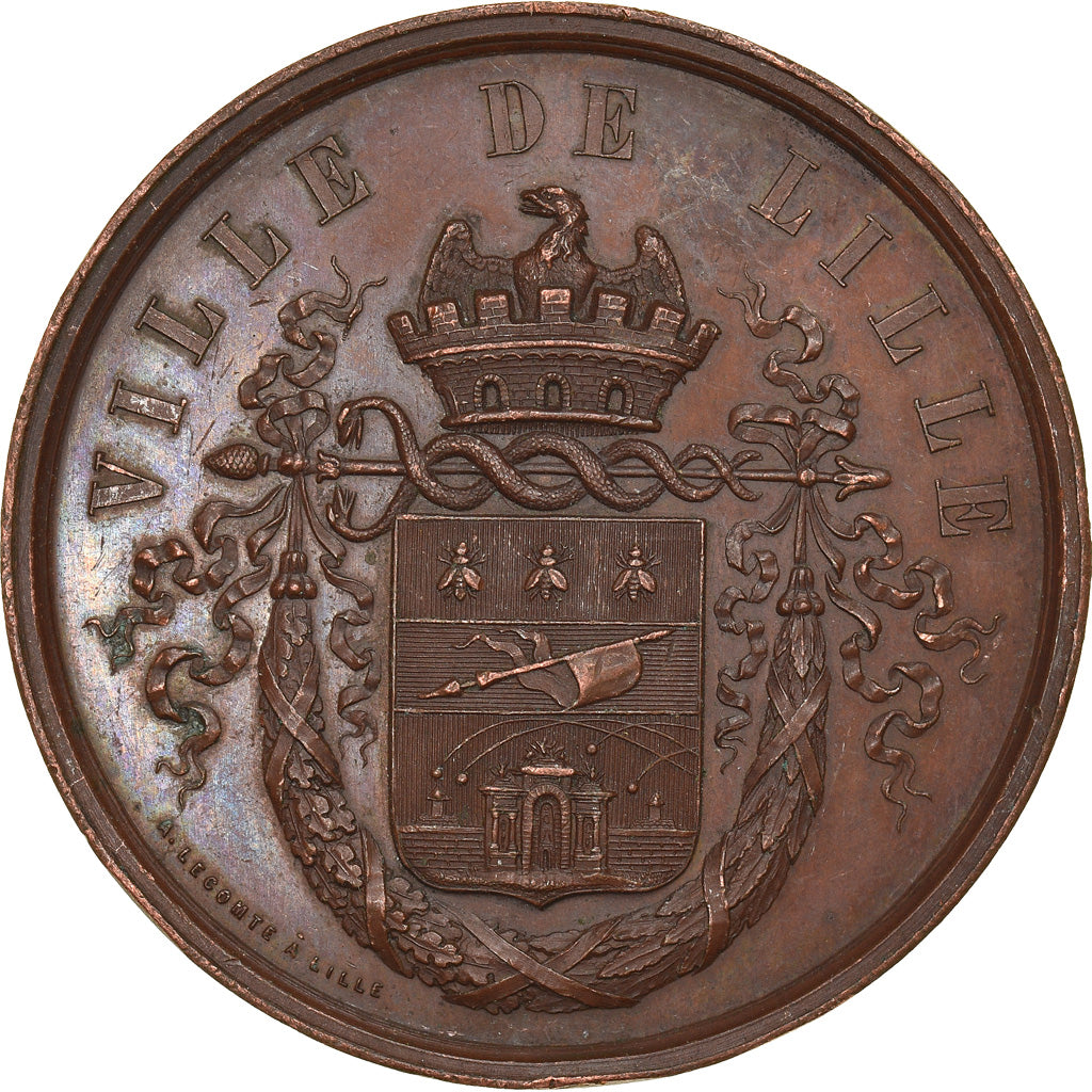 France, Médaille, Fête Communale de la Ville de Lille, 1862, TTB, Cuivre