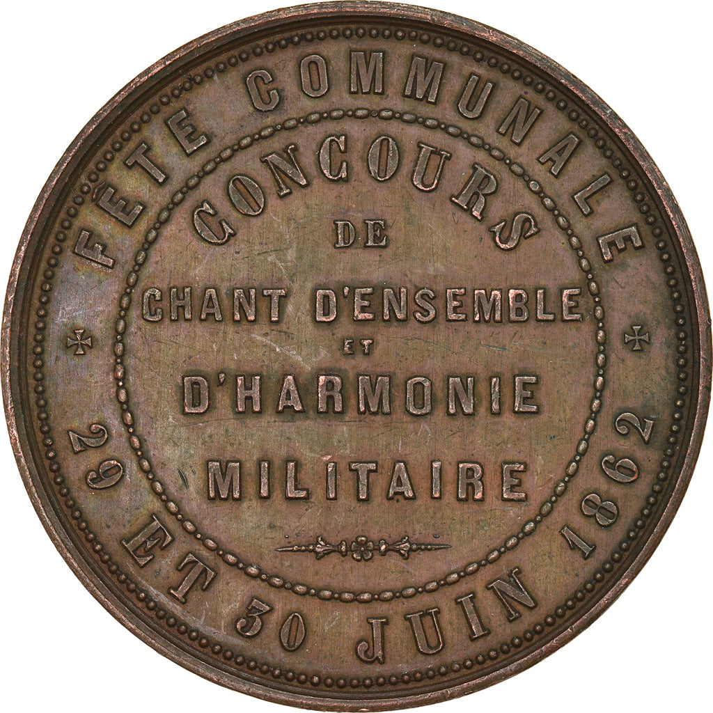 France, Médaille, Fête Communale de la Ville de Lille, 1862, TTB, Cuivre