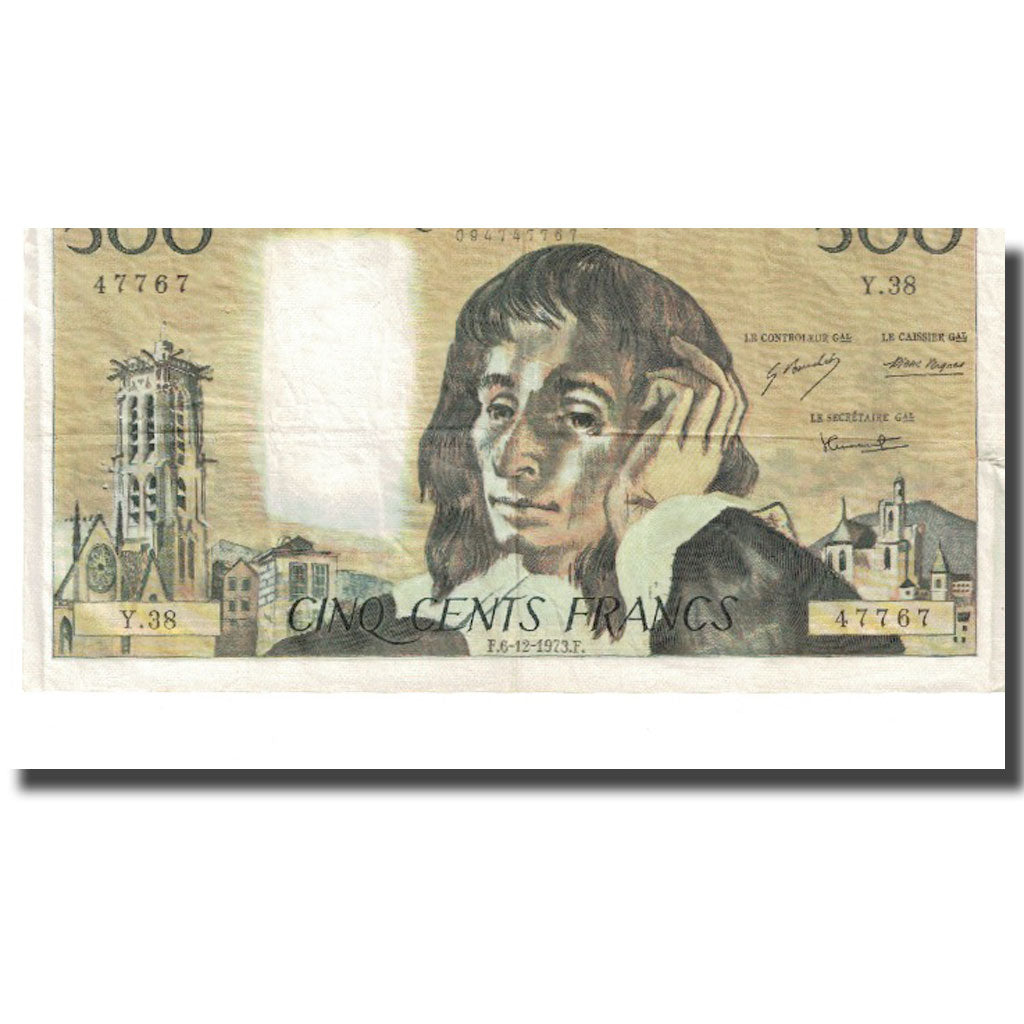 France, 500 Francs, Pascal, 1973, 1973-12-06, VF(20-25), Fayette:71.10, KM:156b
