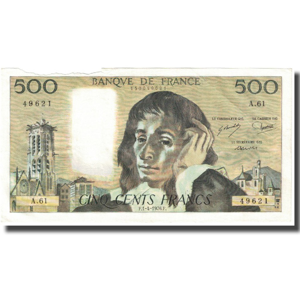 Frankrijk, 500 Francs, Pascal, 1976, 1976-04-01, B+, Fayette:71.14, KM:156d