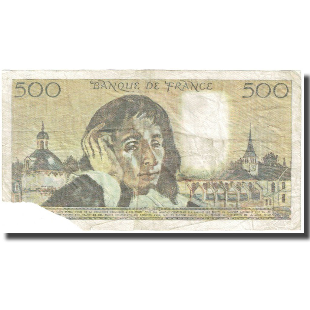France, 500 Francs, Pascal, 1976, 1976-11-04, VG(8-10), Fayette:71.15, KM:156d