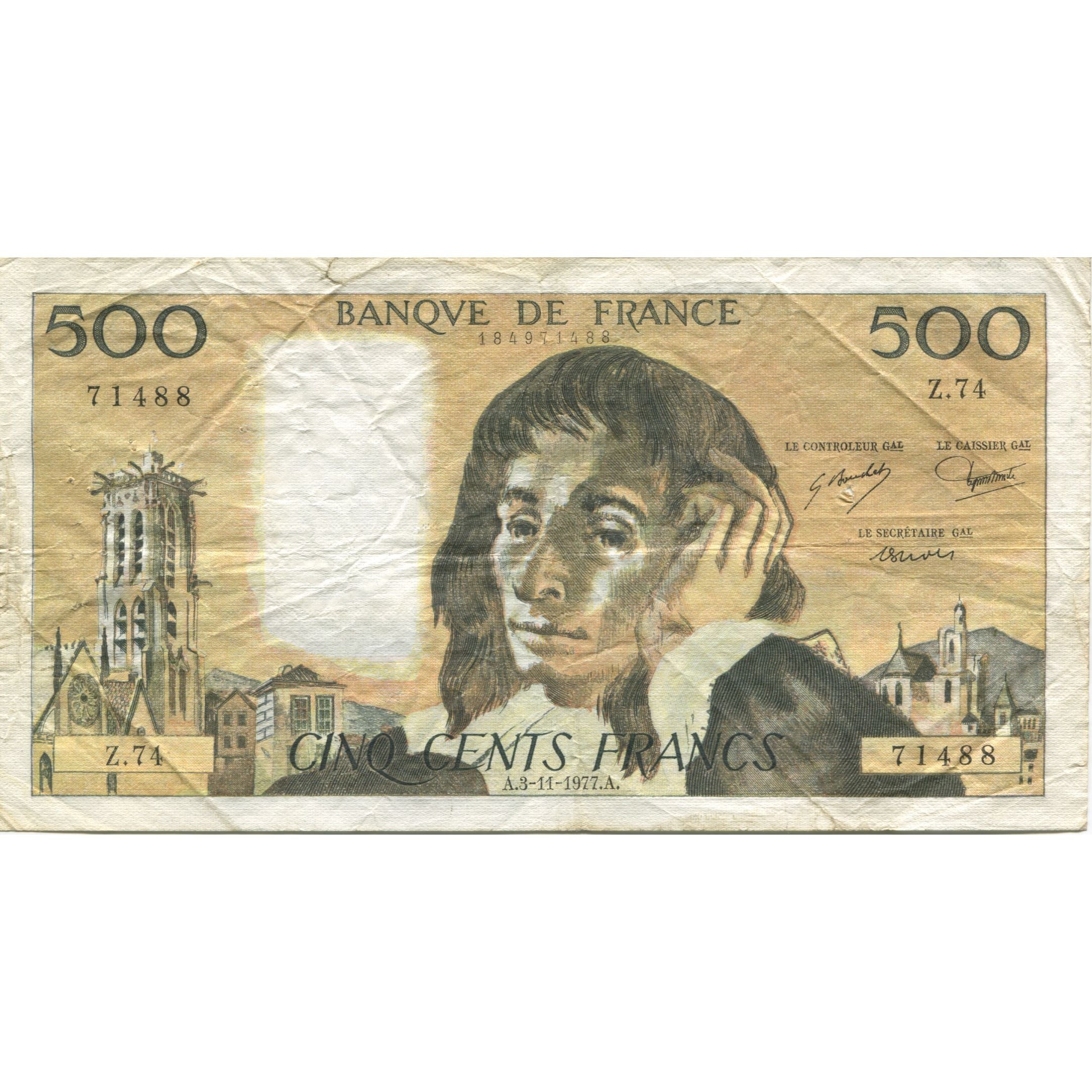 Frankrijk, 500 Francs, Pascal, 1977, 1977-11-03, B, Fayette:71.17, KM:156d