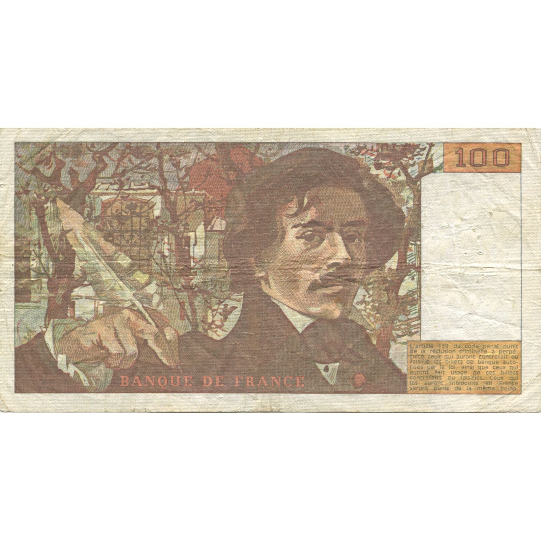 France, 100 Francs, Delacroix, 1980, VF(30-35), Fayette:69.4a, KM:154b