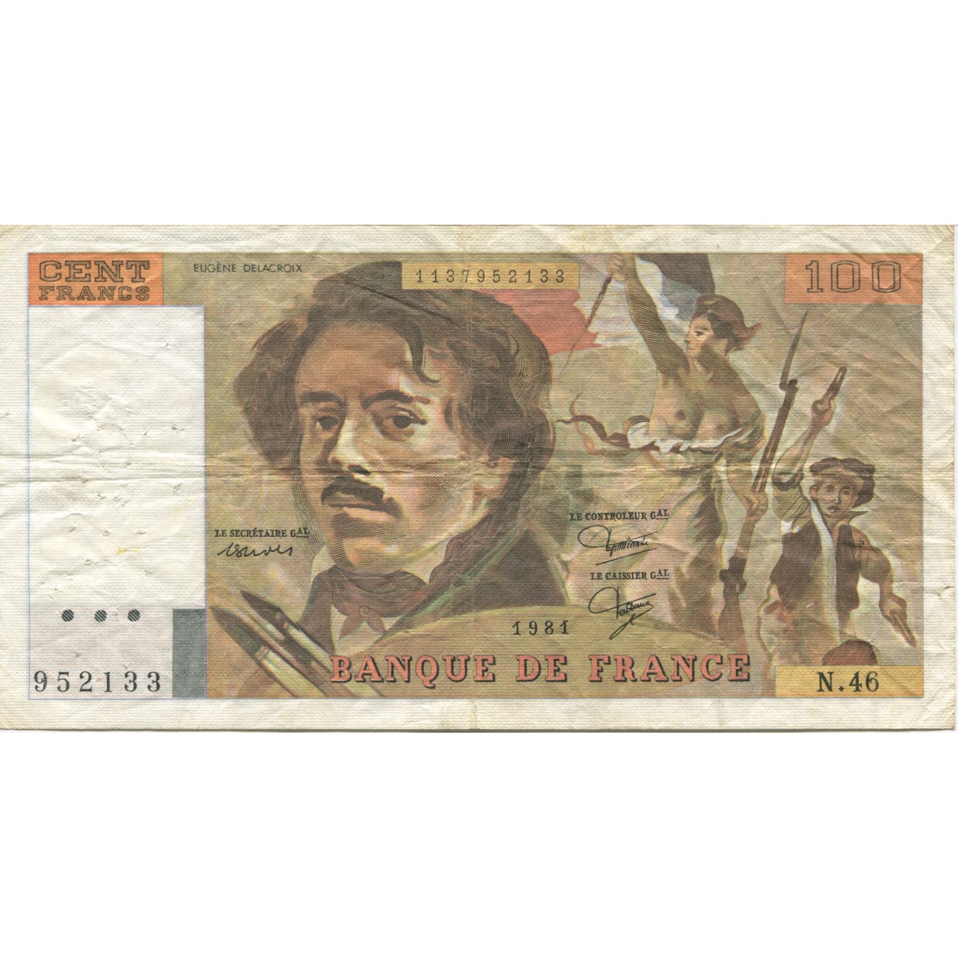 Francia, 100 Francs, Delacroix, 1981, BC+, Fayette:69.5, KM:154b
