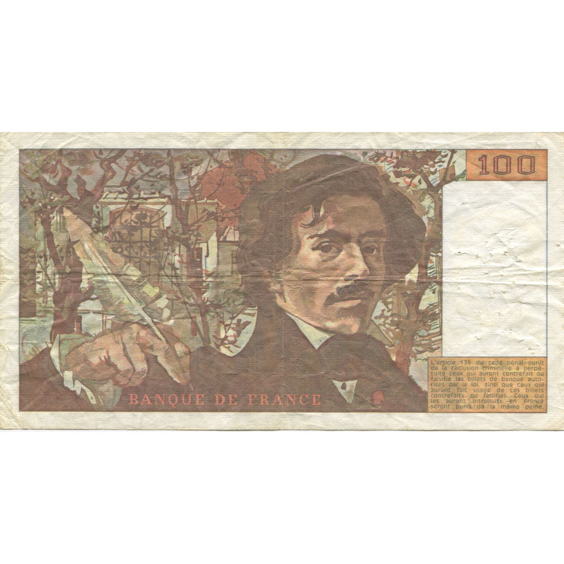 Francia, 100 Francs, Delacroix, 1981, BC+, Fayette:69.5, KM:154b