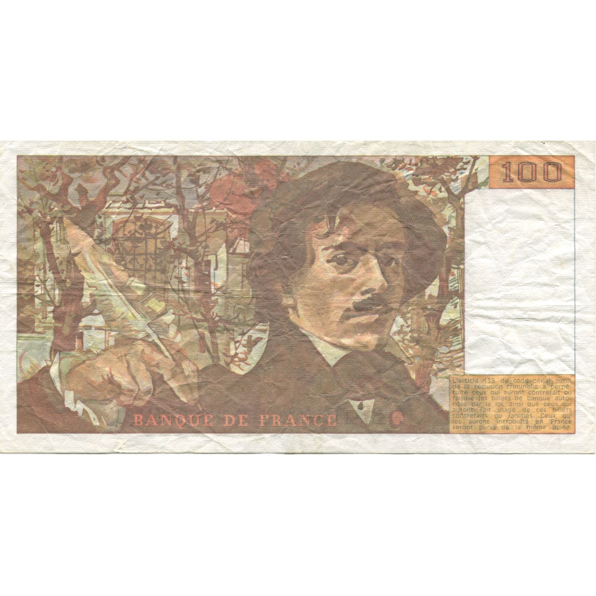 France, 100 Francs, Delacroix, 1986, AU(50-53), Fayette:69.10, KM:154b