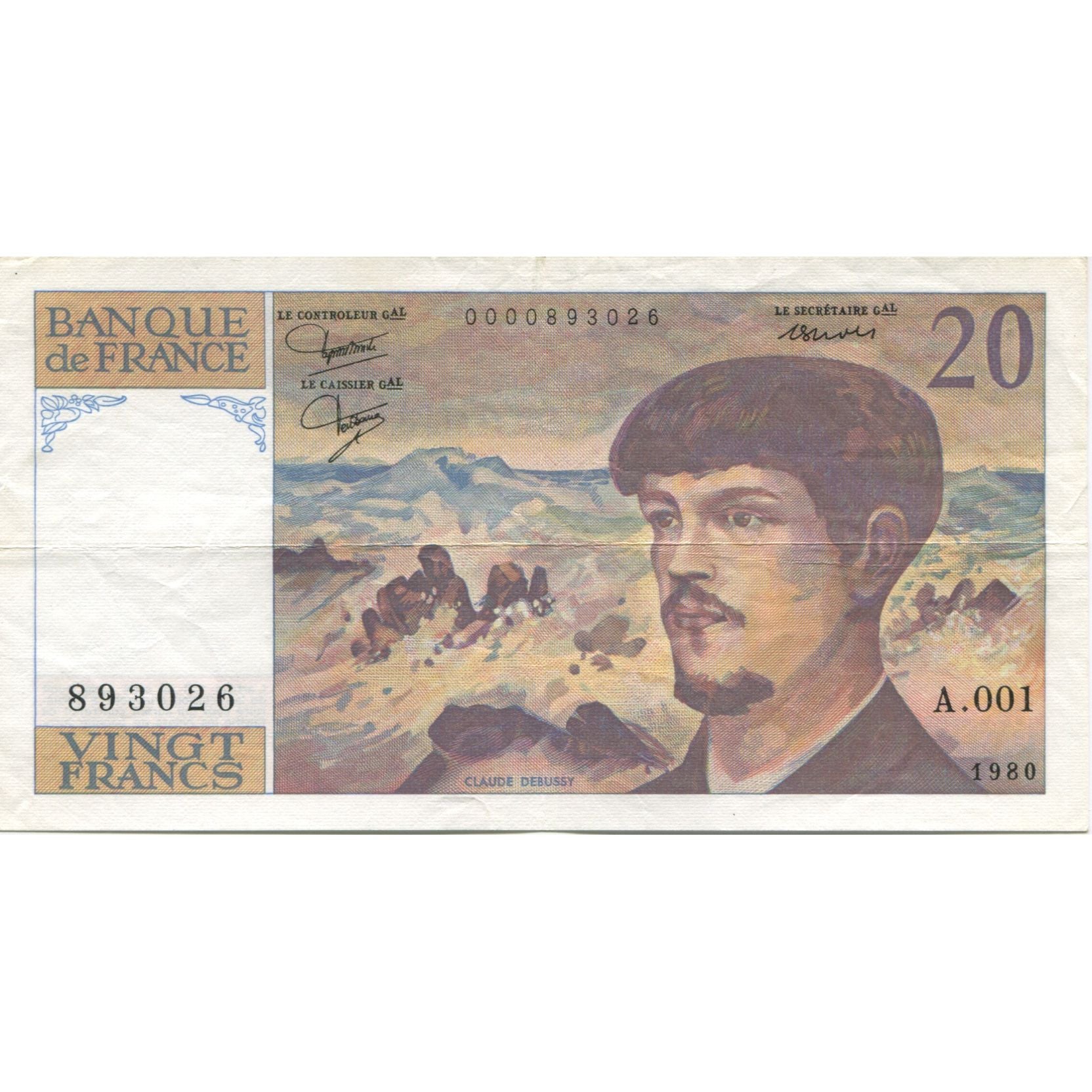 Frankrijk, 20 Francs, Debussy, 1980, SUP, Fayette:66.1.a.1, KM:151a