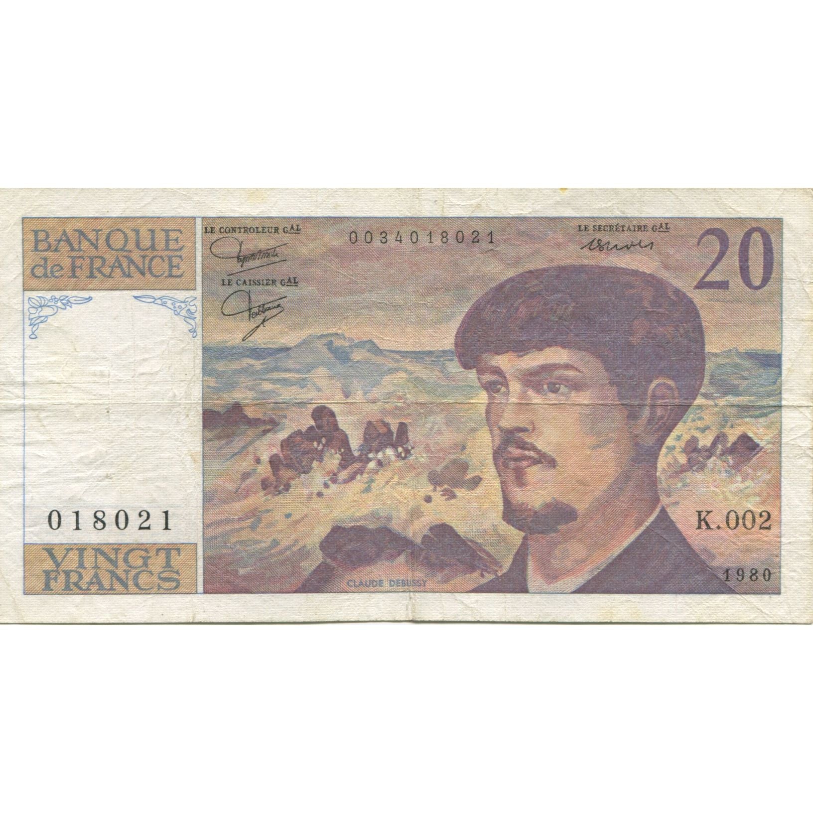 France, 20 Francs, Debussy, 1980, TTB, Fayette:66.1, KM:151a