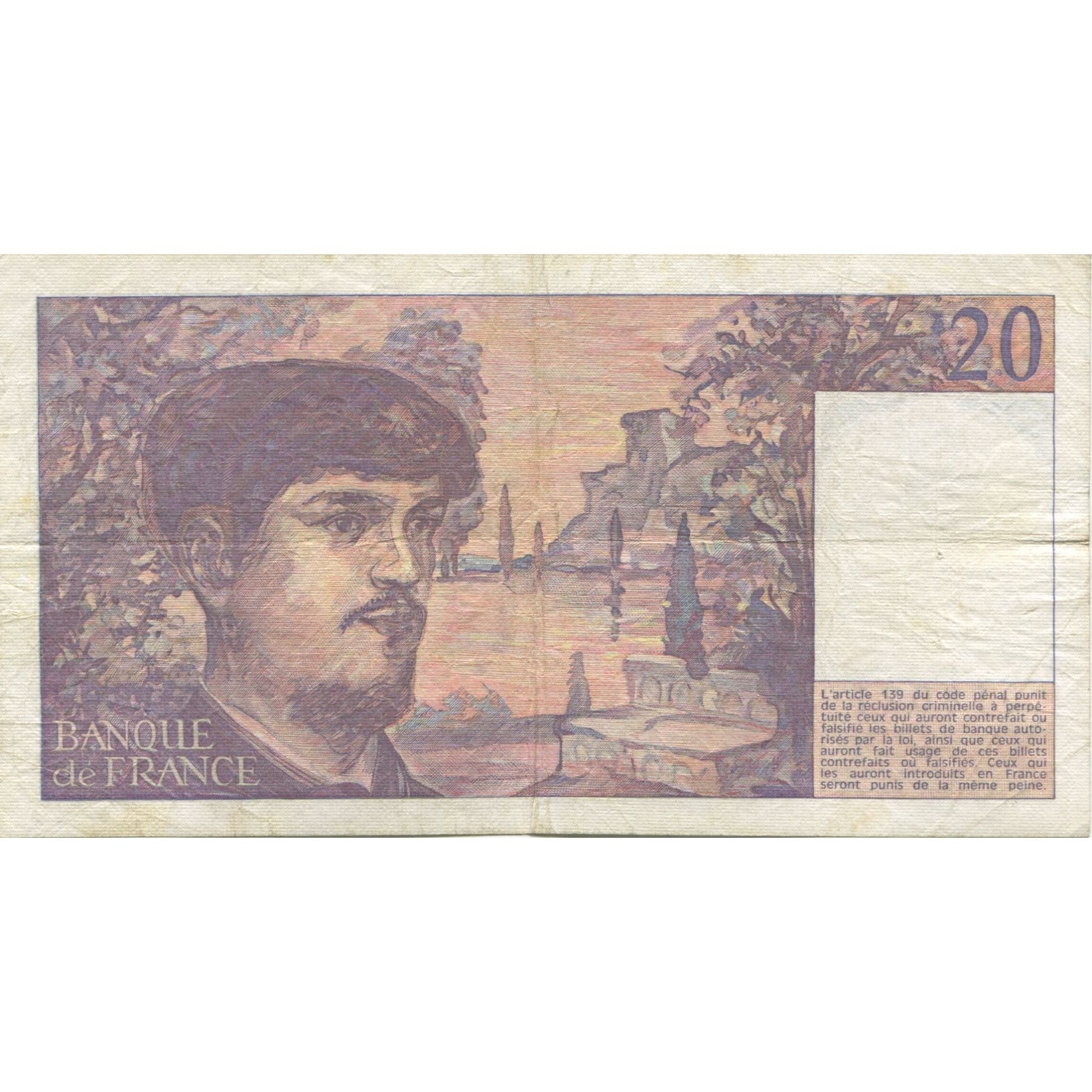 France, 20 Francs, Debussy, 1980, TTB, Fayette:66.1, KM:151a