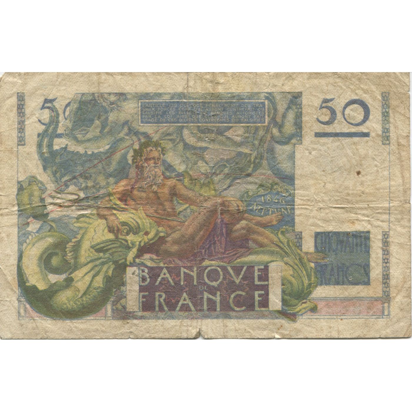 França, 50 Francs, Le Verrier, 1947, 1947-03-20, VG(8-10), Fayette:20.7