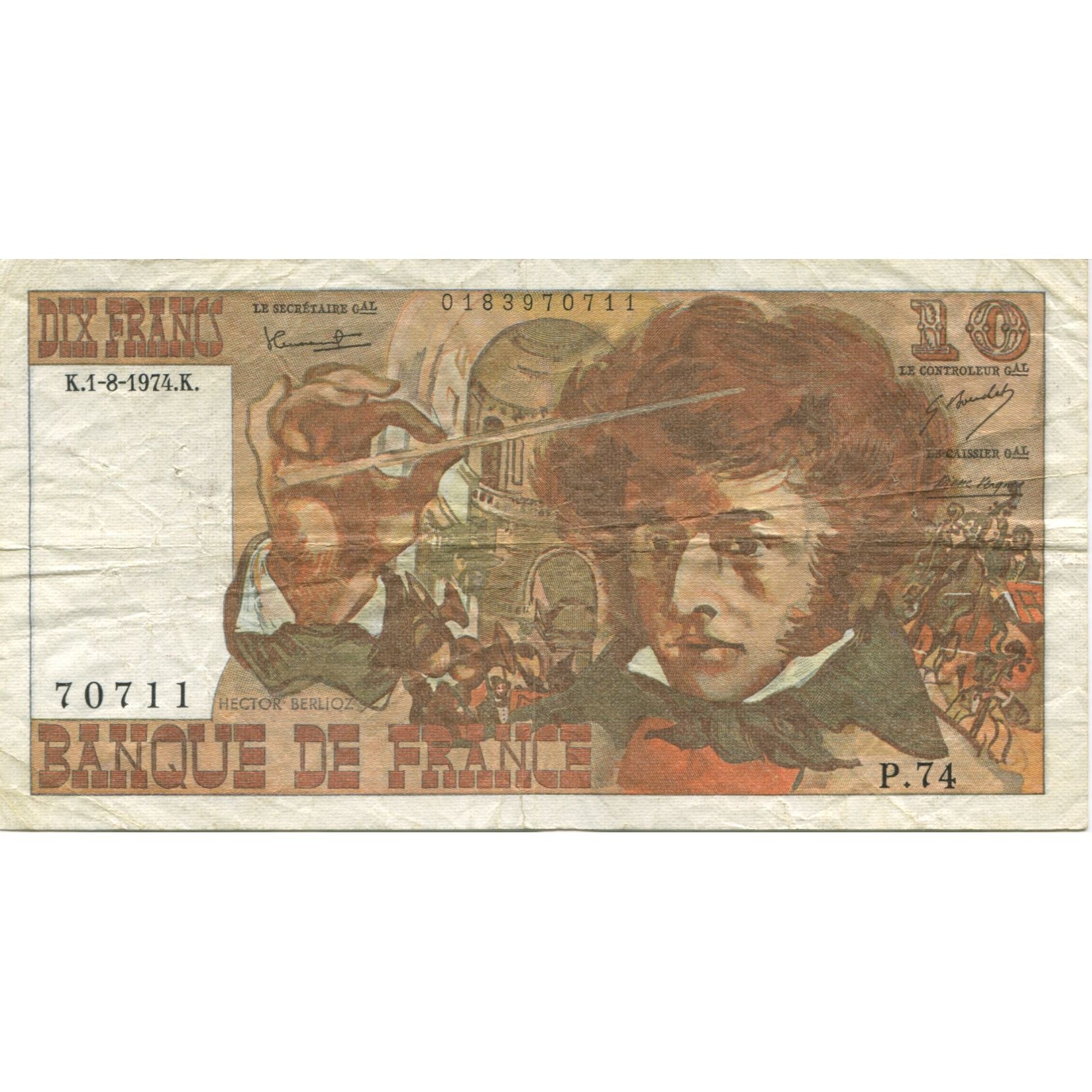 Frankrijk, 10 Francs, Berlioz, 1974, 1974-08-01, TTB, Fayette:63.6, KM:150a