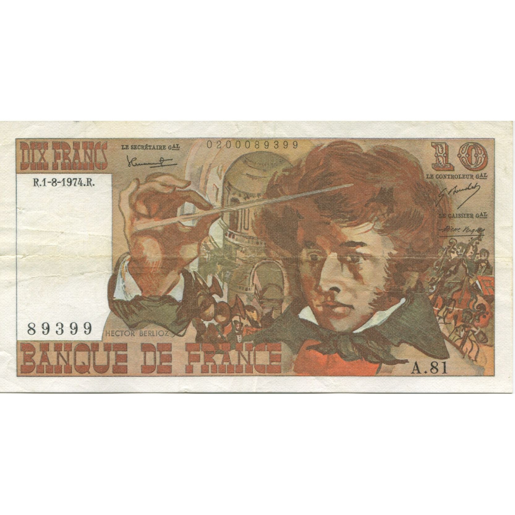 Frankreich, 10 Francs, Berlioz, 1974, 1974-08-01, SS, Fayette:63.6, KM:150a