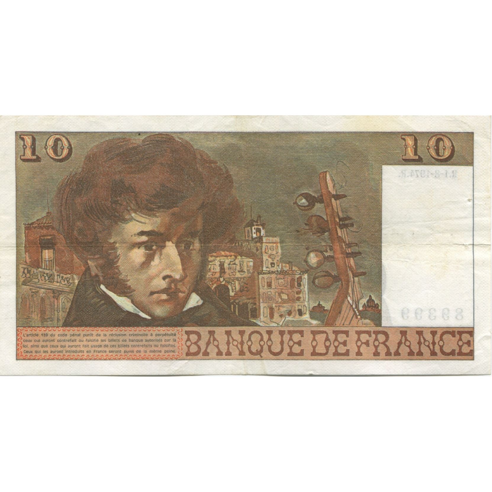 Frankreich, 10 Francs, Berlioz, 1974, 1974-08-01, SS, Fayette:63.6, KM:150a