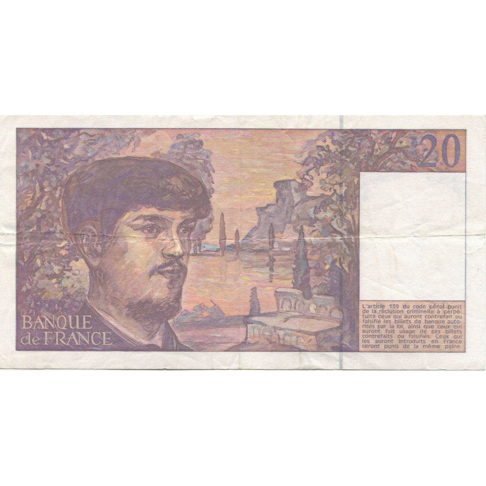 Francia, 20 Francs, Debussy, 1993, BB+, Fayette:66 bis.4, KM:151f