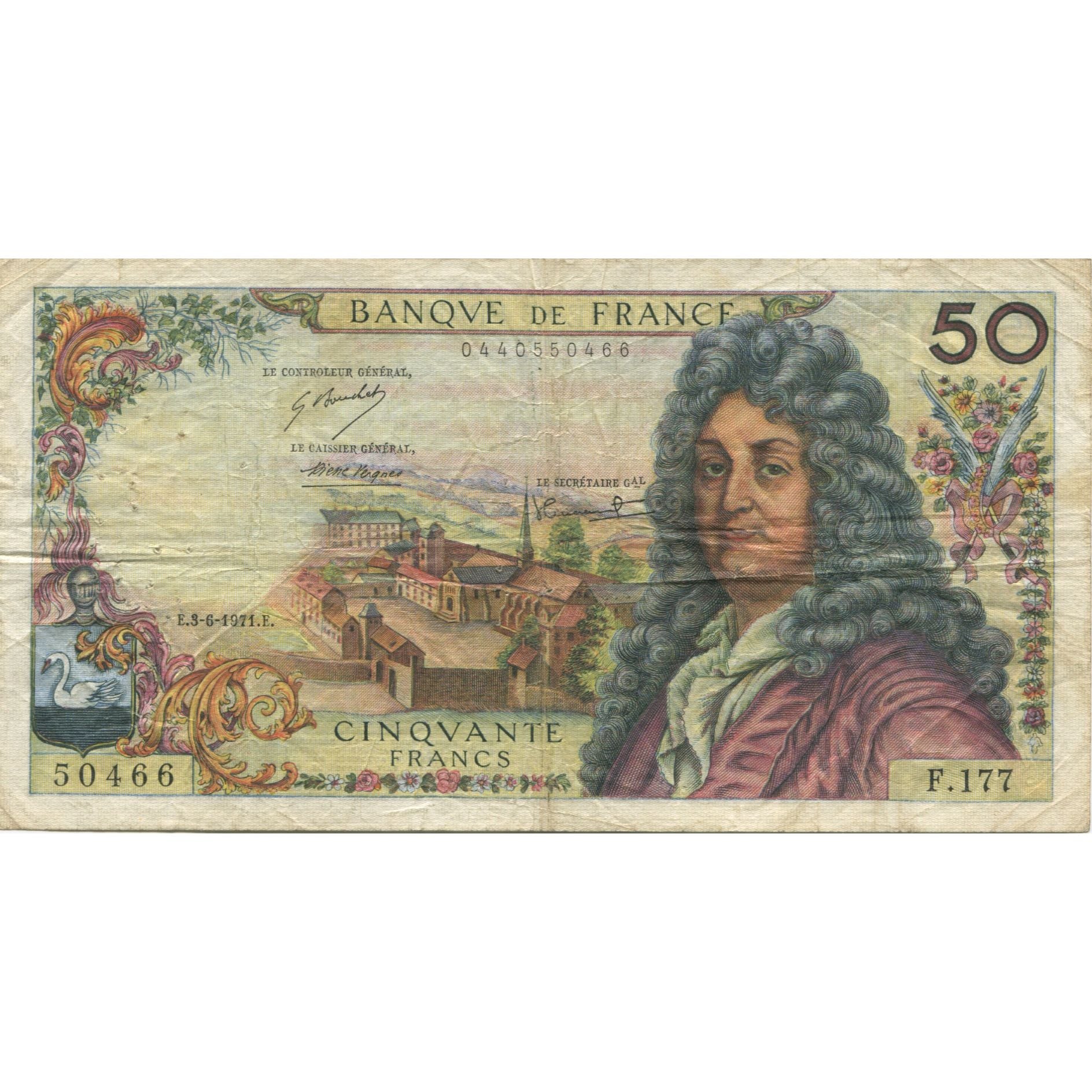 France, 50 Francs, Racine, 1971, 1971-06-03, VF(20-25), Fayette:64.18, KM:148d