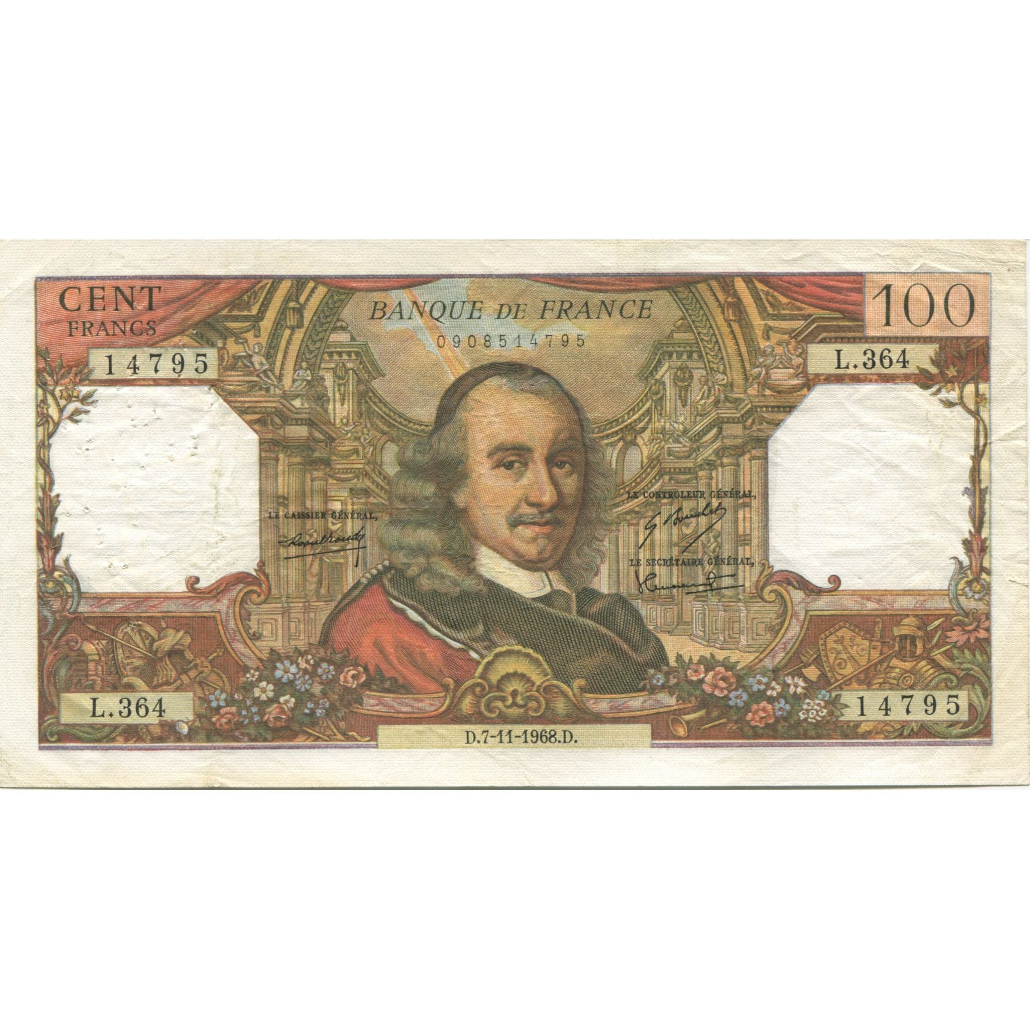France, 100 Francs, Corneille, 1968, 1968-11-07, EF(40-45), Fayette:65.24