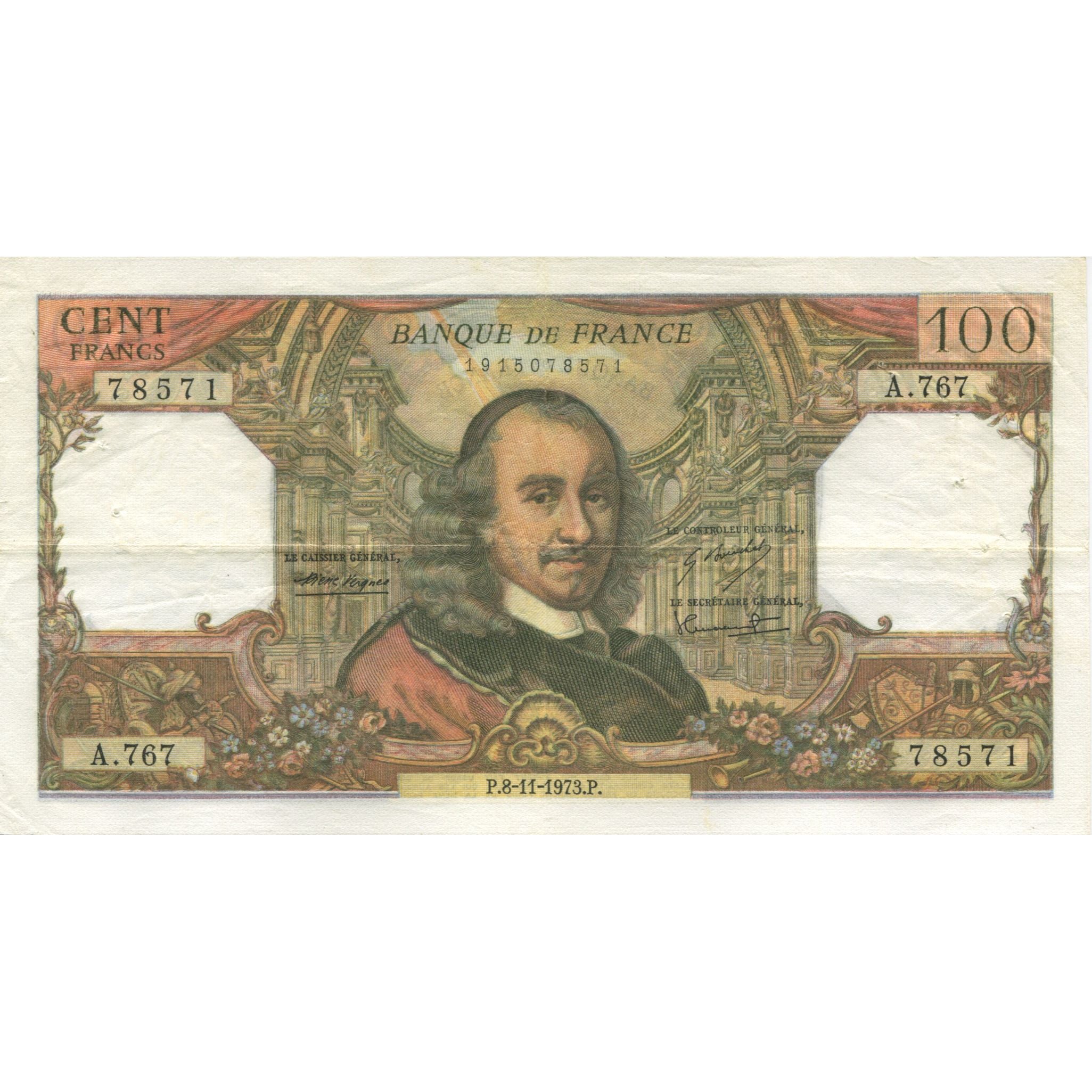 France, 100 Francs, Corneille, 1973, 1973-11-08, AU(50-53), Fayette:65.44