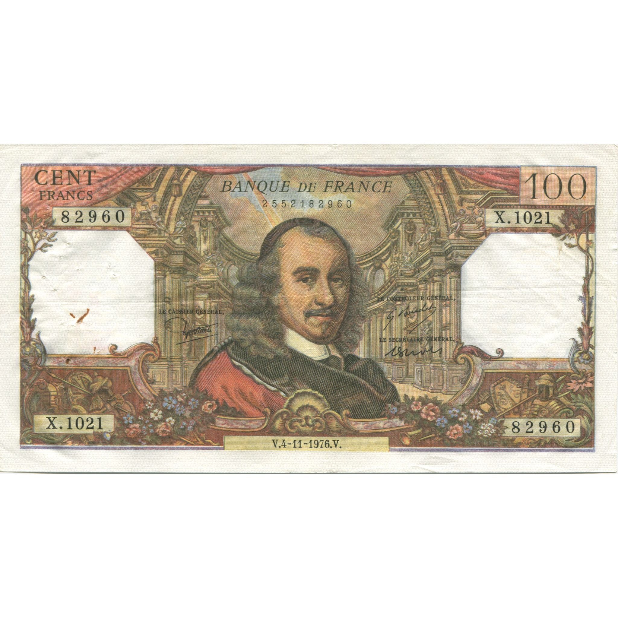 France, 100 Francs, Corneille, 1976, 1976-11-04, AU(50-53), Fayette:65.55
