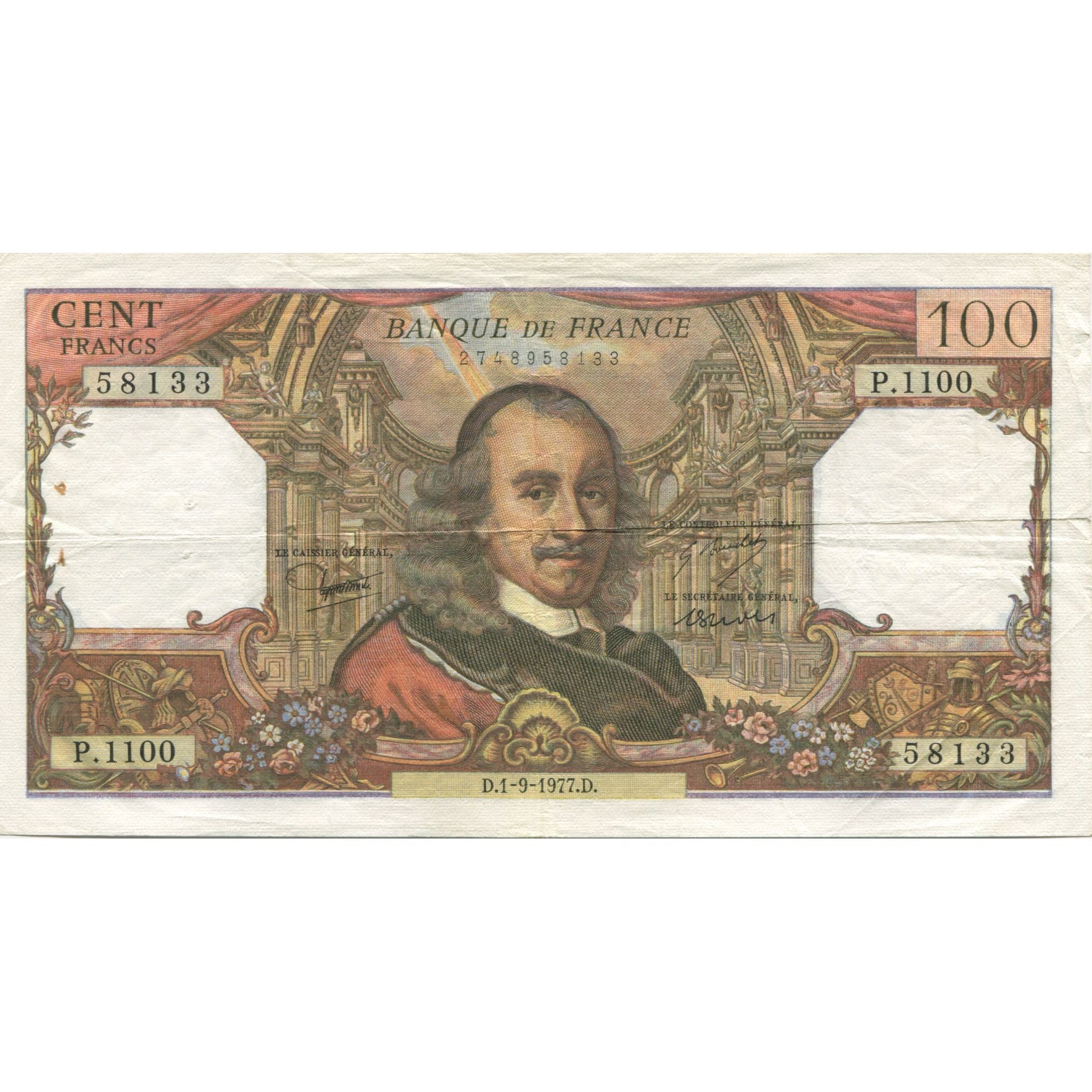 France, 100 Francs, Corneille, 1976, 1976-11-04, AU(55-58), Fayette:65.59
