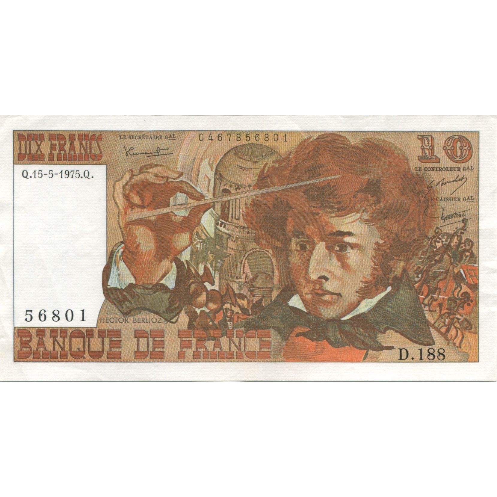 Frankrijk, 10 Francs, Berlioz, 1975, 1975-05-15, NIEUW, Fayette:63.10, KM:150b