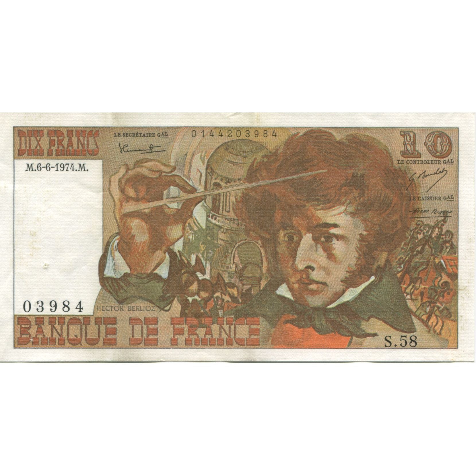 France, 10 Francs, Berlioz, 1974, 1974-06-06, EF(40-45), Fayette:63.5, KM:150a