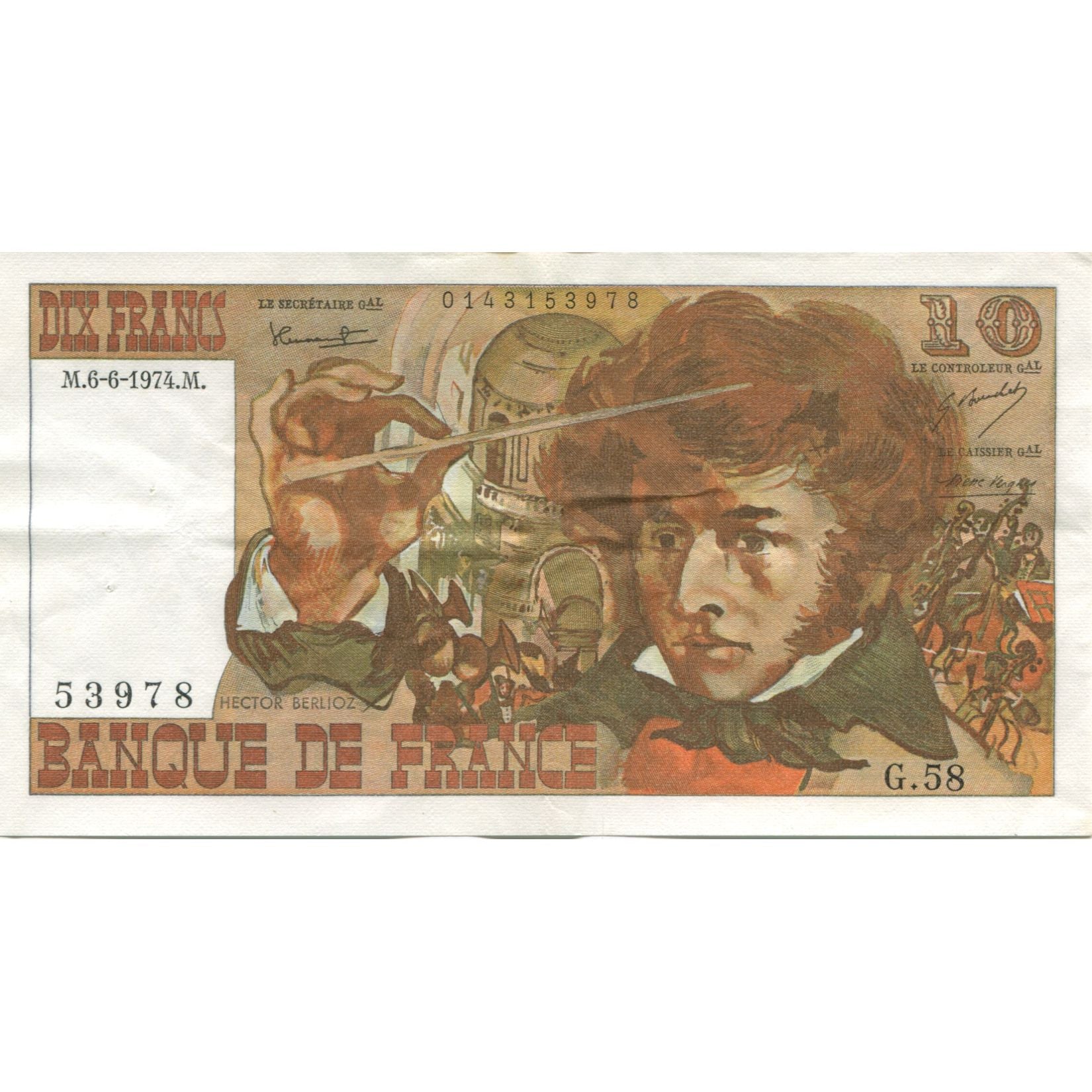 Francia, 10 Francs, Berlioz, 1974, 1974-06-06, BB, Fayette:63.5, KM:150a