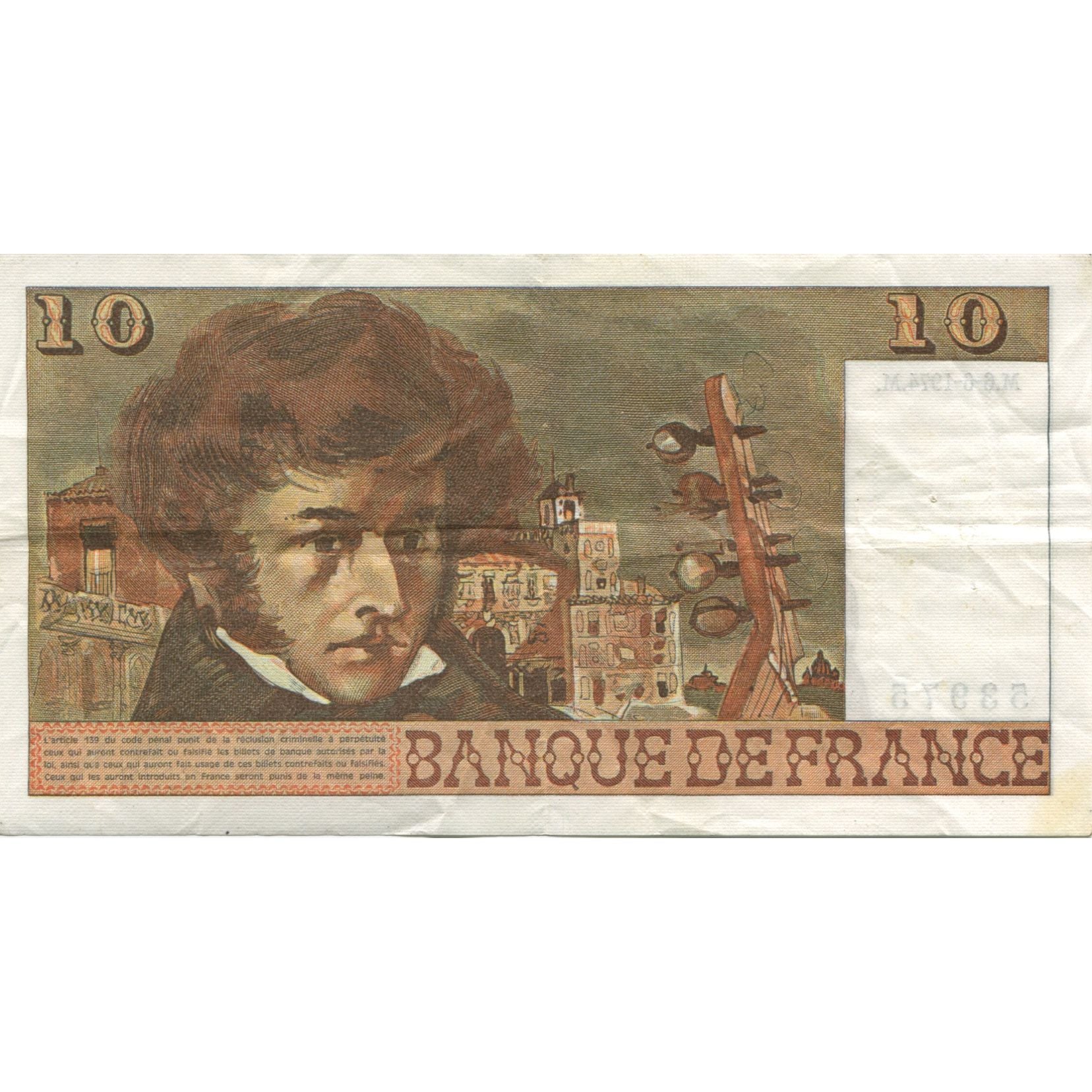 França, 10 Francs, Berlioz, 1974, 1974-06-06, EF(40-45), Fayette:63.5, KM:150a