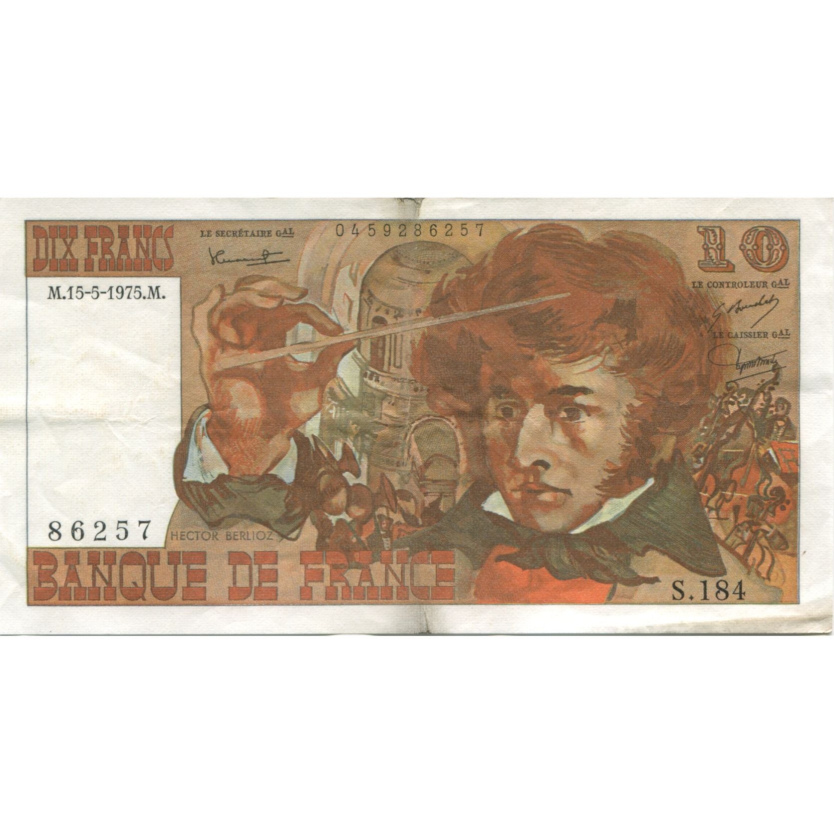 França, 10 Francs, Berlioz, 1975, 1975-05-15, EF(40-45), Fayette:63.10, KM:150b