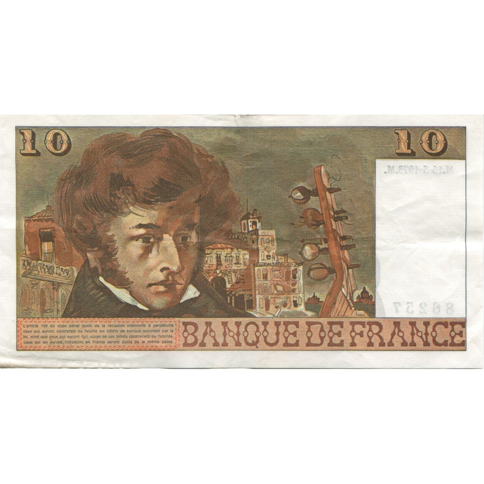França, 10 Francs, Berlioz, 1975, 1975-05-15, EF(40-45), Fayette:63.10, KM:150b