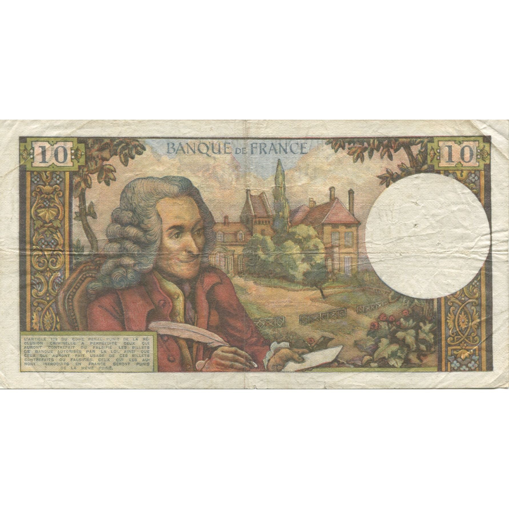 Francja, 10 Francs, Voltaire, 1967, 1967-04-06, VF(20-25), Fayette:62.26