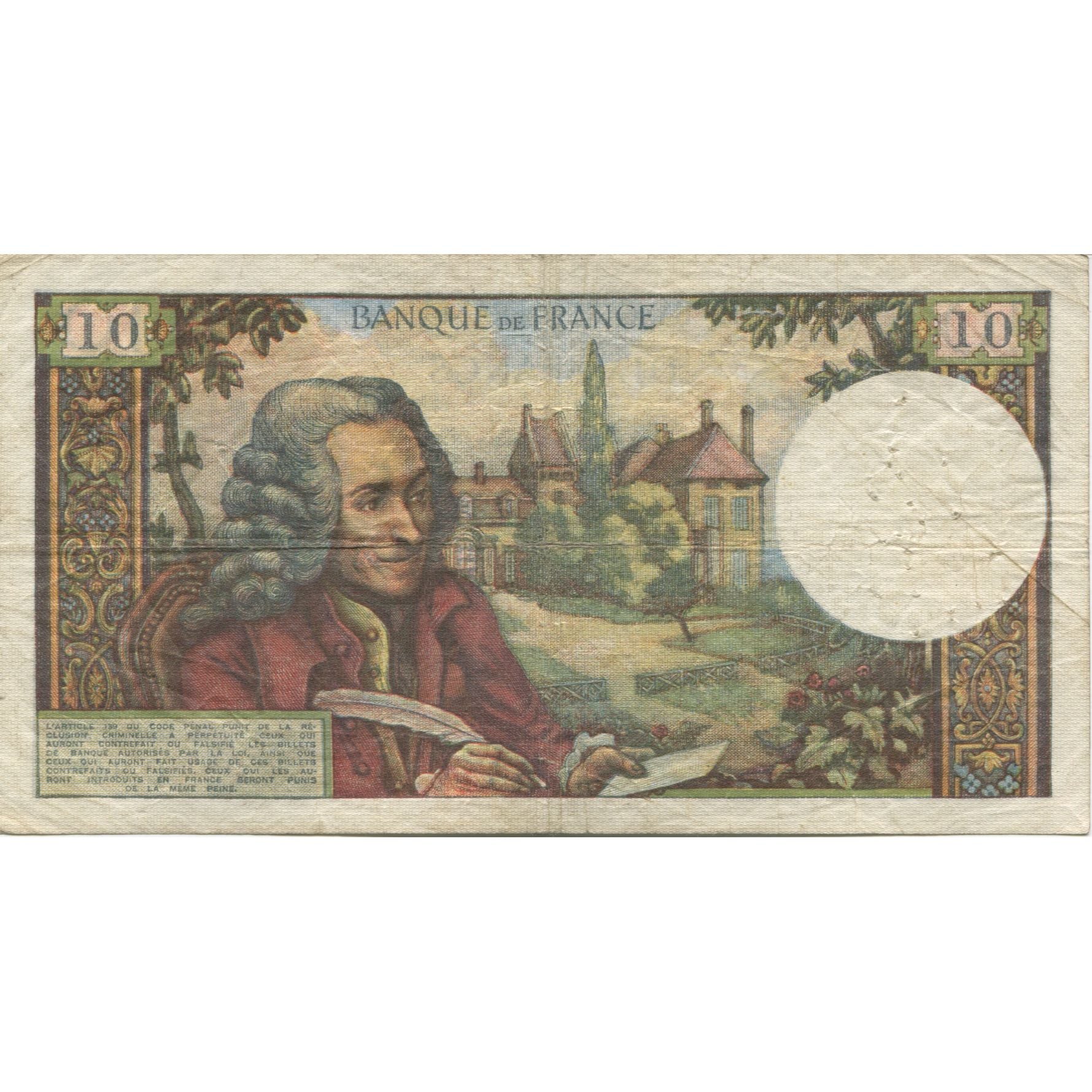Francja, 10 Francs, Voltaire, 1967, 1967-07-06, VF(20-25), Fayette:62.27
