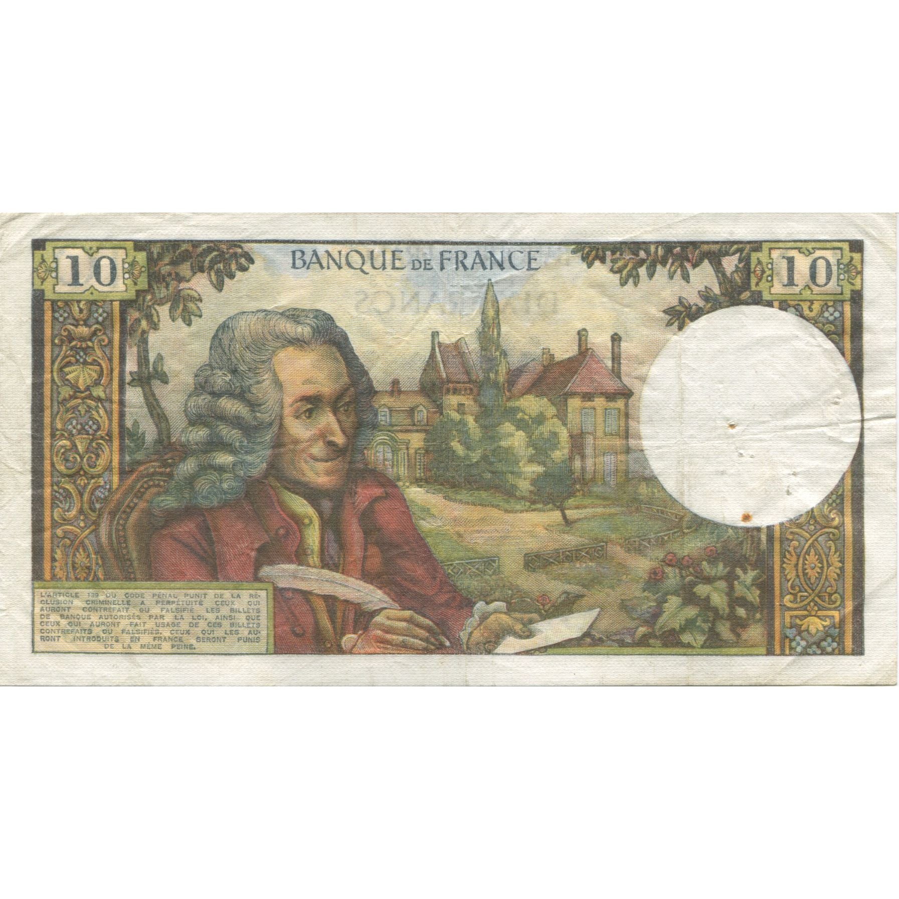 França, 10 Francs, Voltaire, 1971, 1971-09-02, EF(40-45), Fayette:62.51