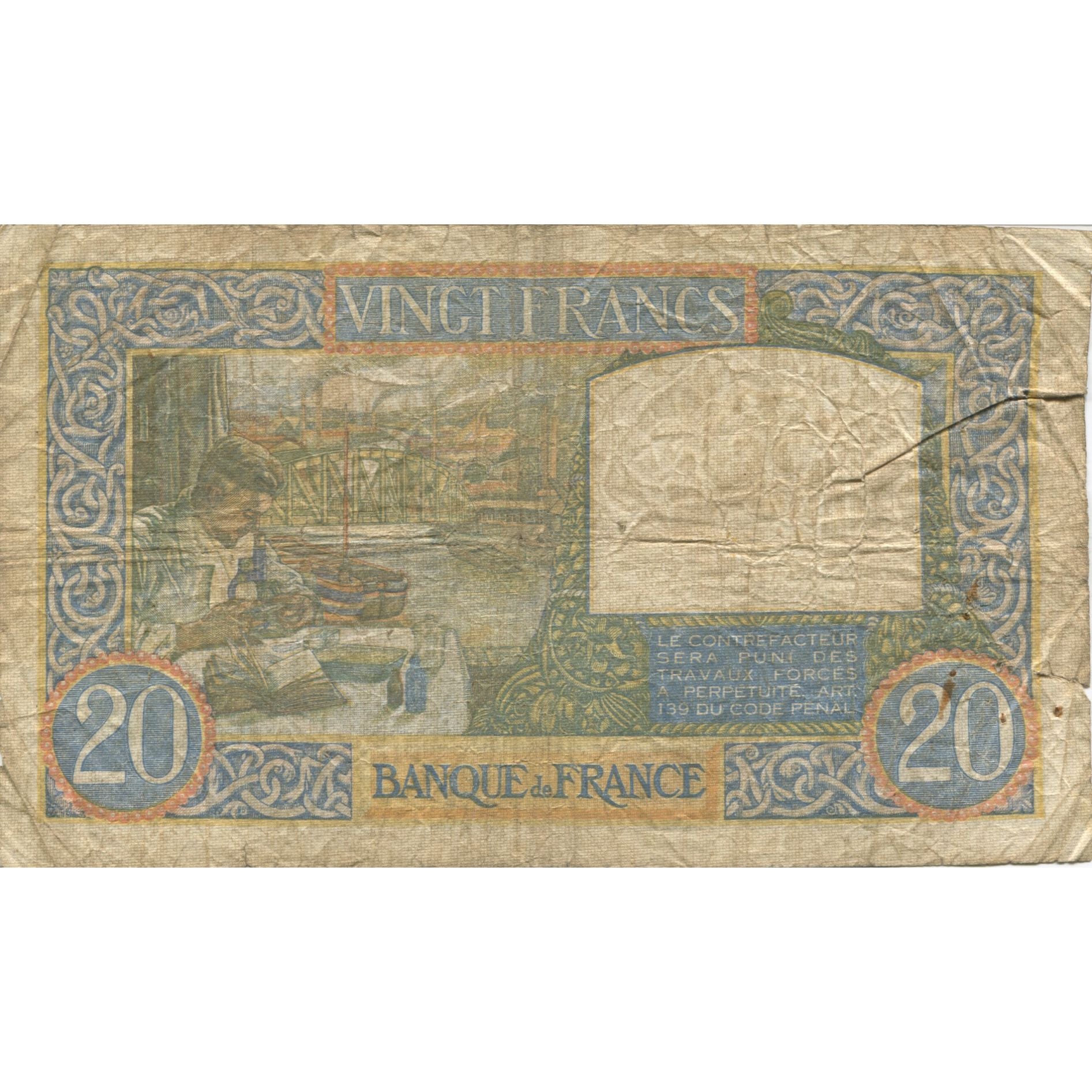 France, 20 Francs, Science et Travail, 1941, 1941-05-08, VG(8-10)