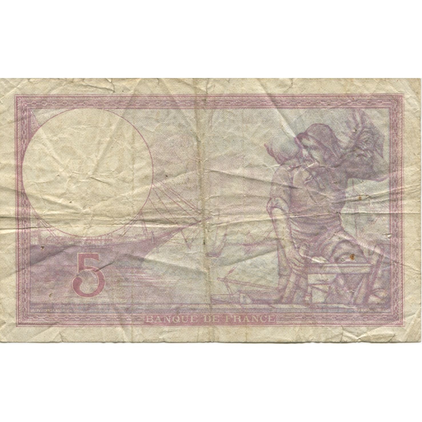 Francja, 5 Francs, Violet, 1927, 1927.09.20, VF(20-25), Fayette:03.11, KM:72d